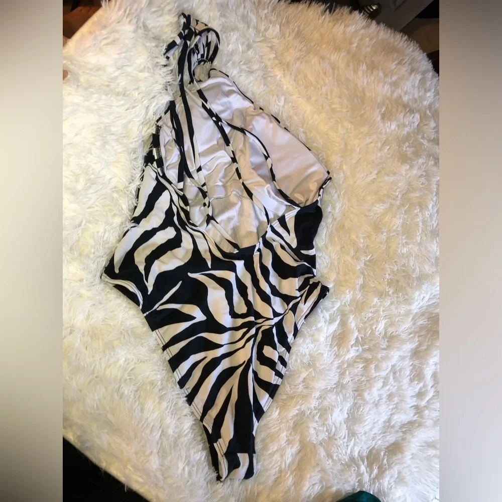 Zebra Print One-Shoulder Swimsuit - Picture 10 of 14